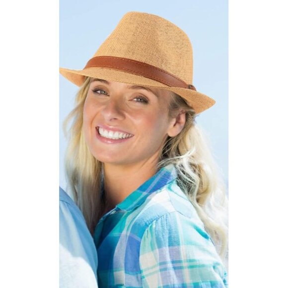 Ultrafun Straw Fedora Hat Beige Summer Beach Travel Hat Uni preowned - Picture 3 of 10
